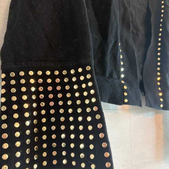 Calvin Klein Womens Cardigan Sweater Black Gold Stud Sleeves Waist Length XL - Picture 2 of 6